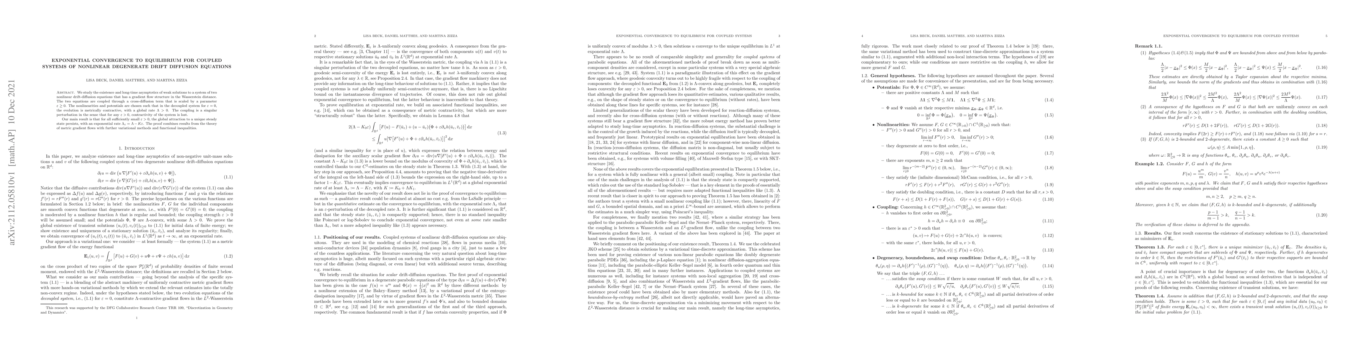 Thumbnail for Exponential convergence to equilibrium for coupled systems of nonlinear
  degenerate drift diffusion equations