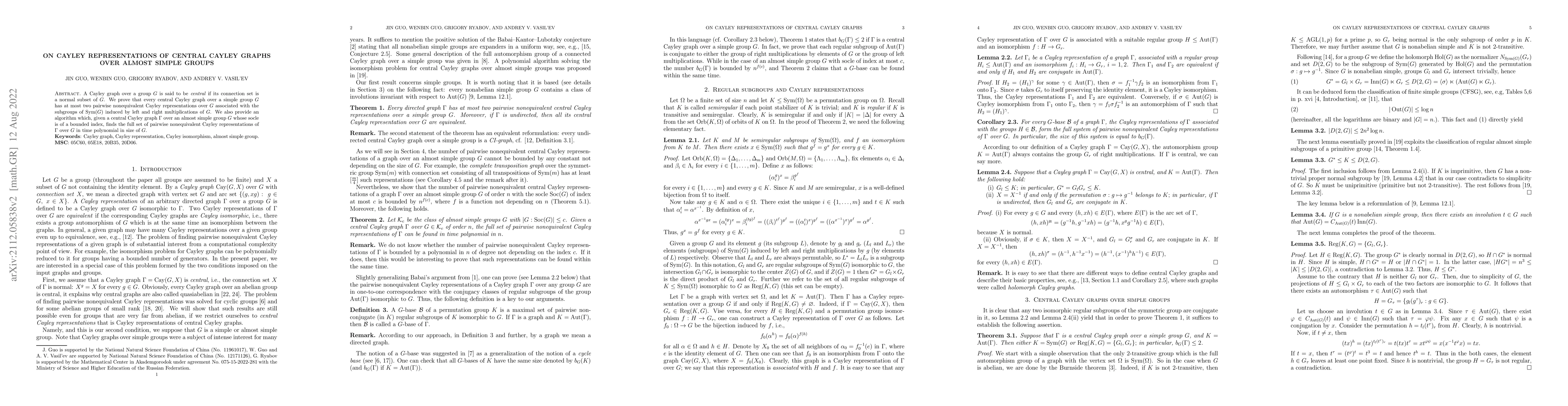 Thumbnail for On Cayley representations of central Cayley graphs over almost simple
  groups