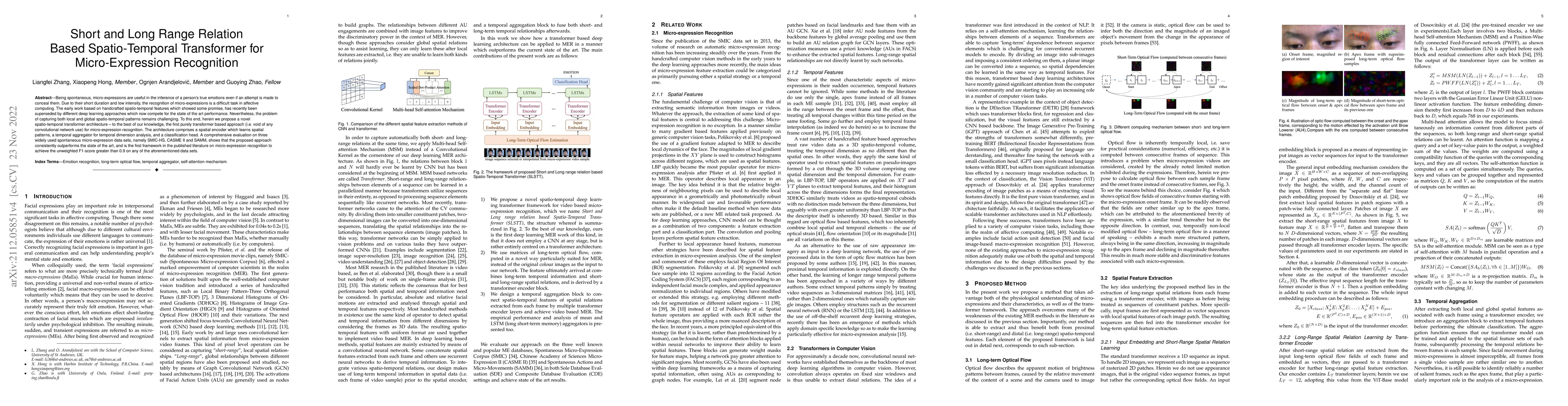 Thumbnail for Short and Long Range Relation Based Spatio-Temporal Transformer for
  Micro-Expression Recognition