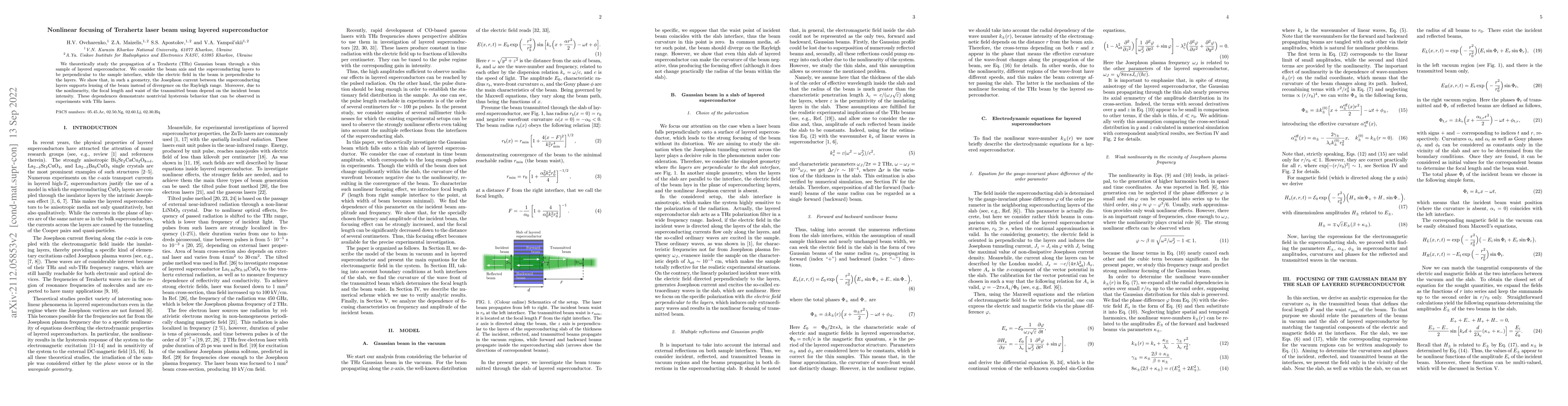 Thumbnail for Nonlinear focusing of Terahertz laser beam using layered superconductor