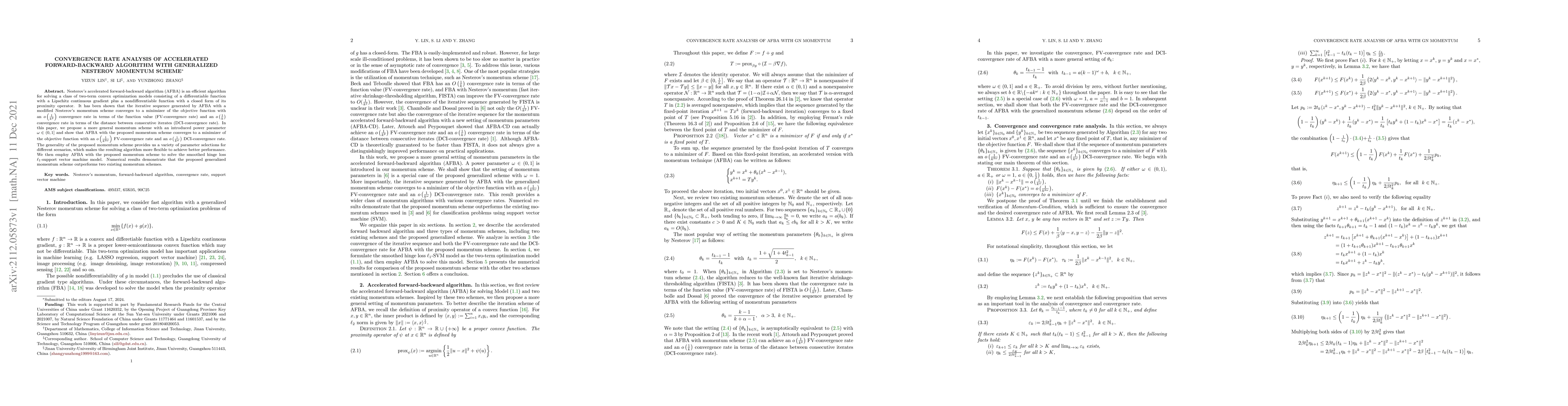 Thumbnail for Convergence Rate Analysis of Accelerated Forward-Backward Algorithm with
  Generalized Nesterov Momentum Scheme
