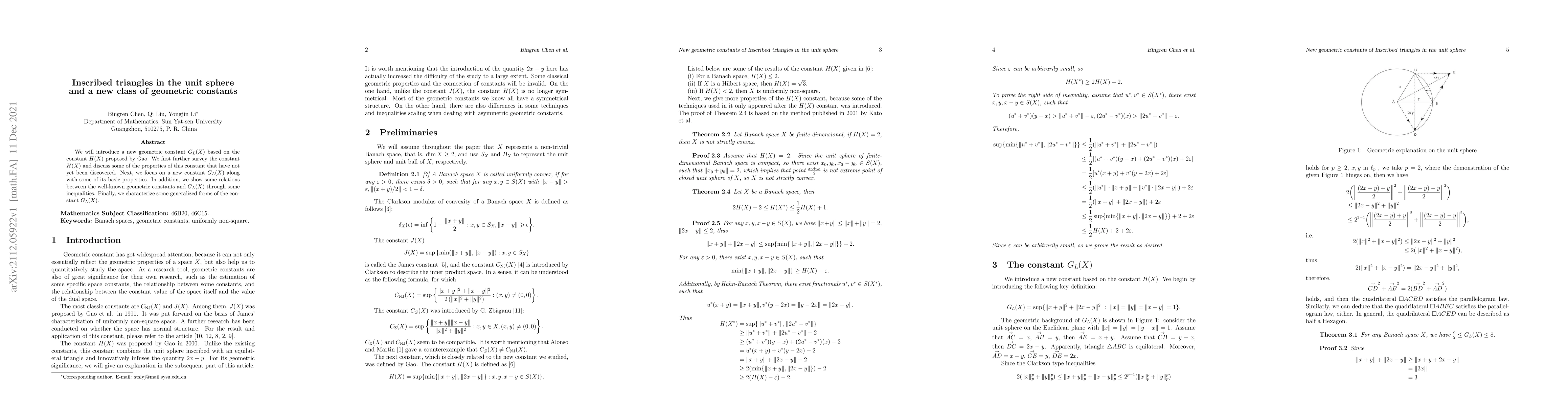 Thumbnail for Inscribed triangles in the unit sphere and a new class of geometric
  constants
