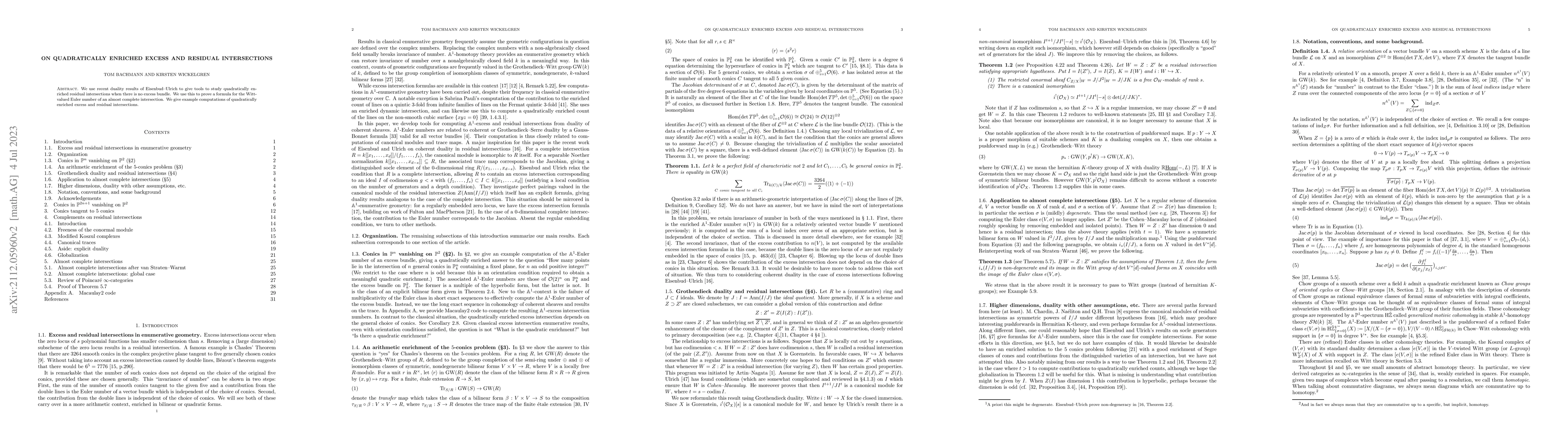 Thumbnail for On quadratically enriched excess and residual intersections