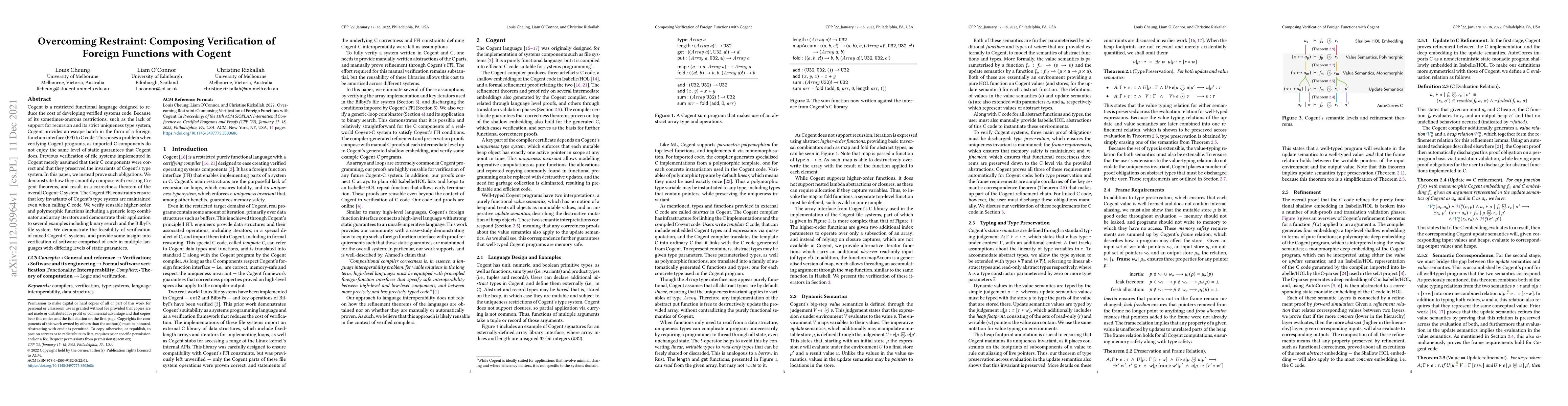 Thumbnail for Overcoming Restraint: Composing Verification of Foreign Functions with
  Cogent