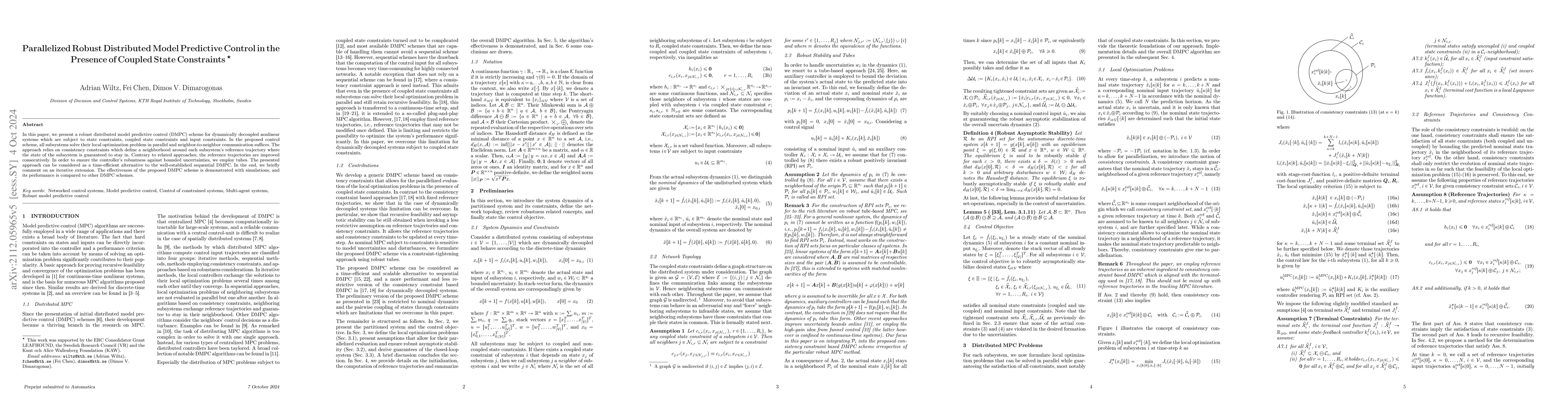 Thumbnail for Parallelized Robust Distributed Model Predictive Control in the Presence
  of Coupled State Constraints