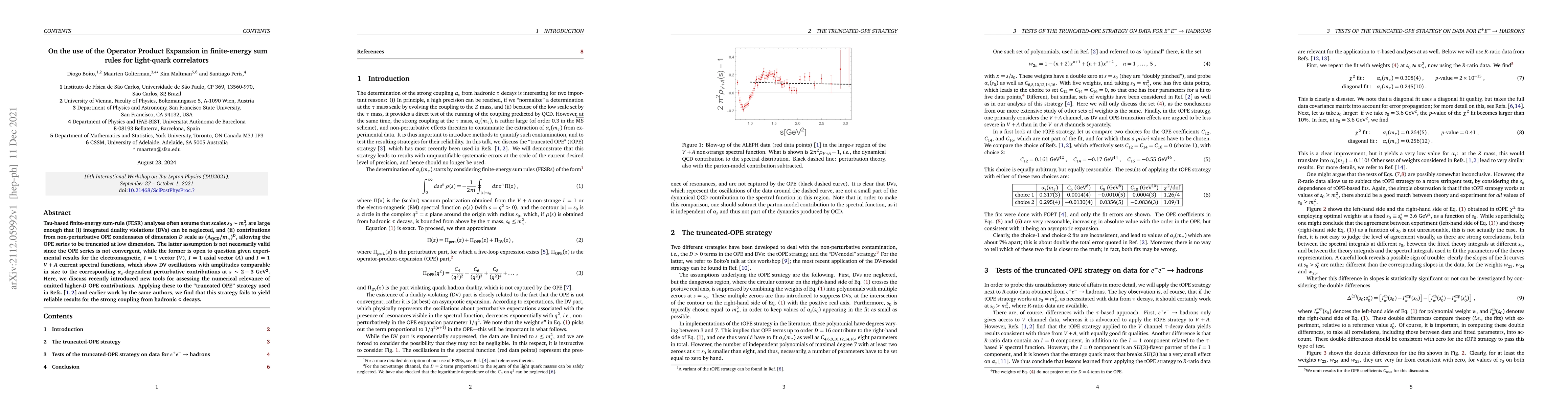 Thumbnail for On the use of the Operator Product Expansion in finite-energy sum rules
  for light-quark correlators