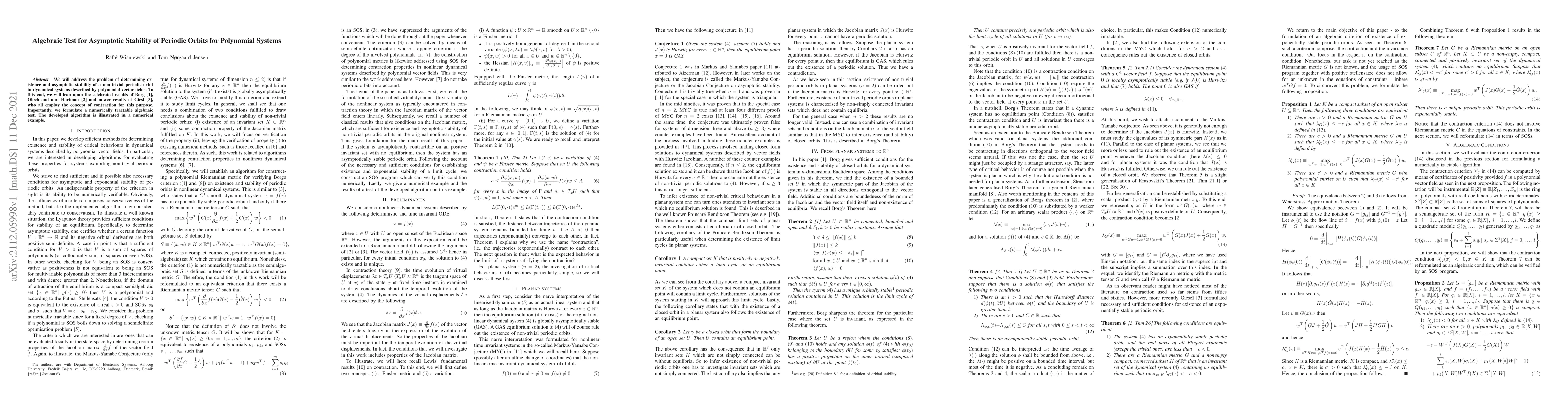 Thumbnail for Algebraic Test for Asymptotic Stability of Periodic Orbits for
  Polynomial Systems