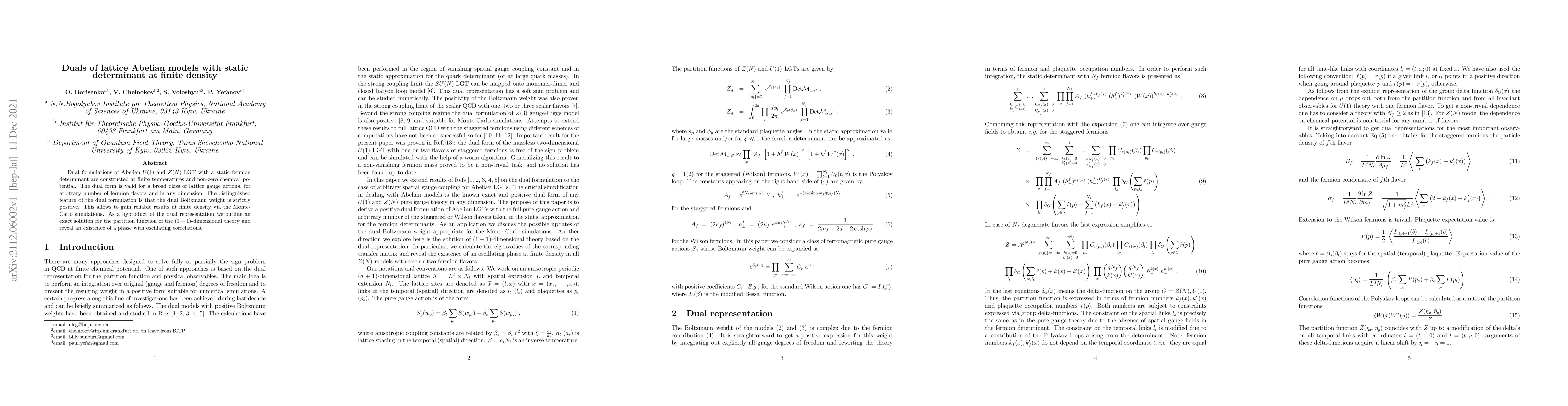 Thumbnail for Duals of lattice Abelian models with static determinant at finite
  density