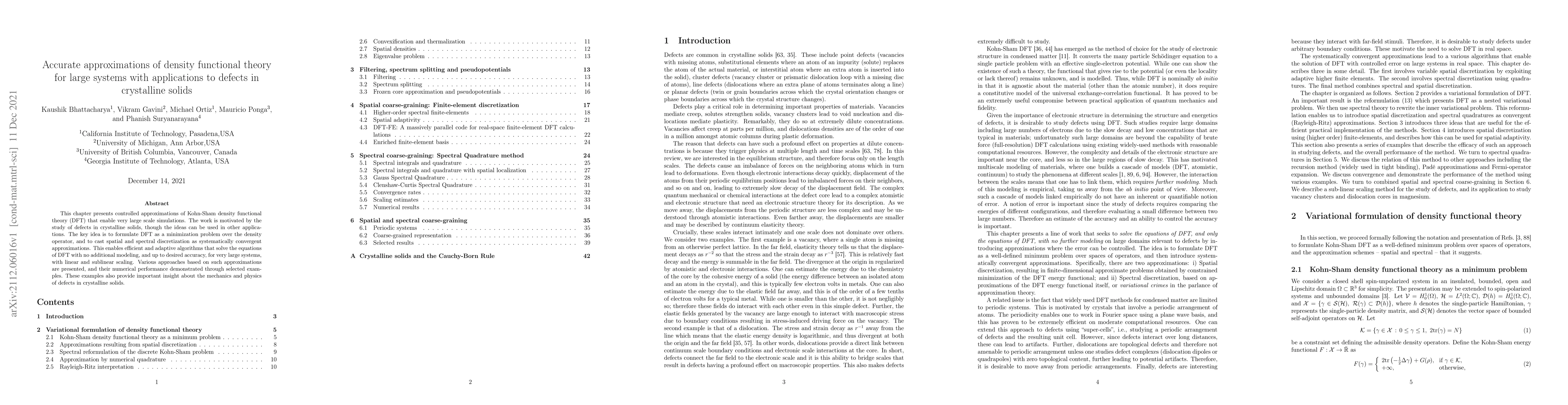 Thumbnail for Accurate approximations of density functional theory for large systems
  with applications to defects in crystalline solids