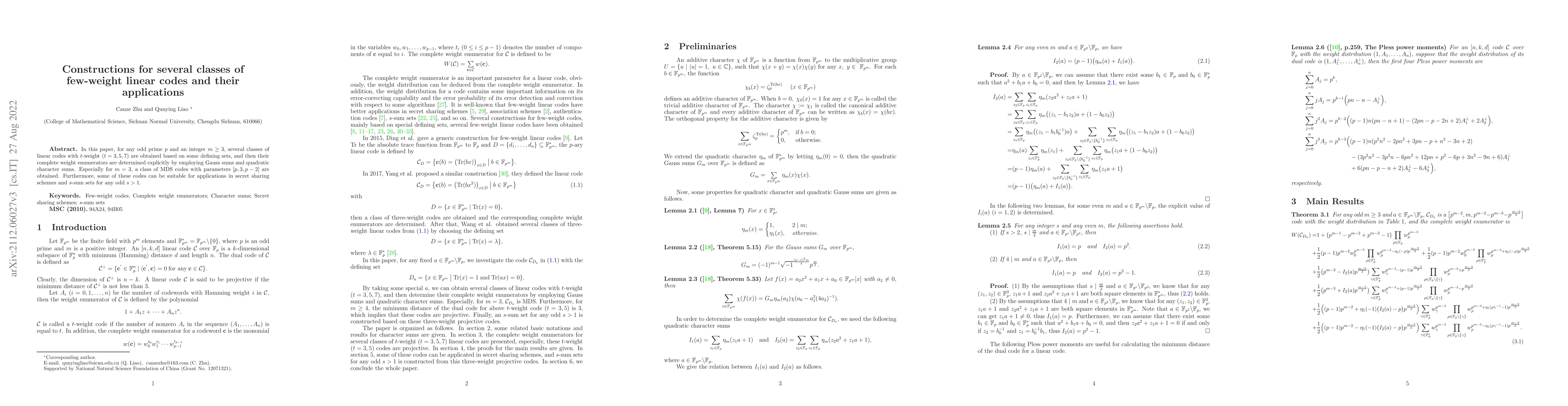 Thumbnail for Constructions For Several Few-weight Linear Codes And Their Applications