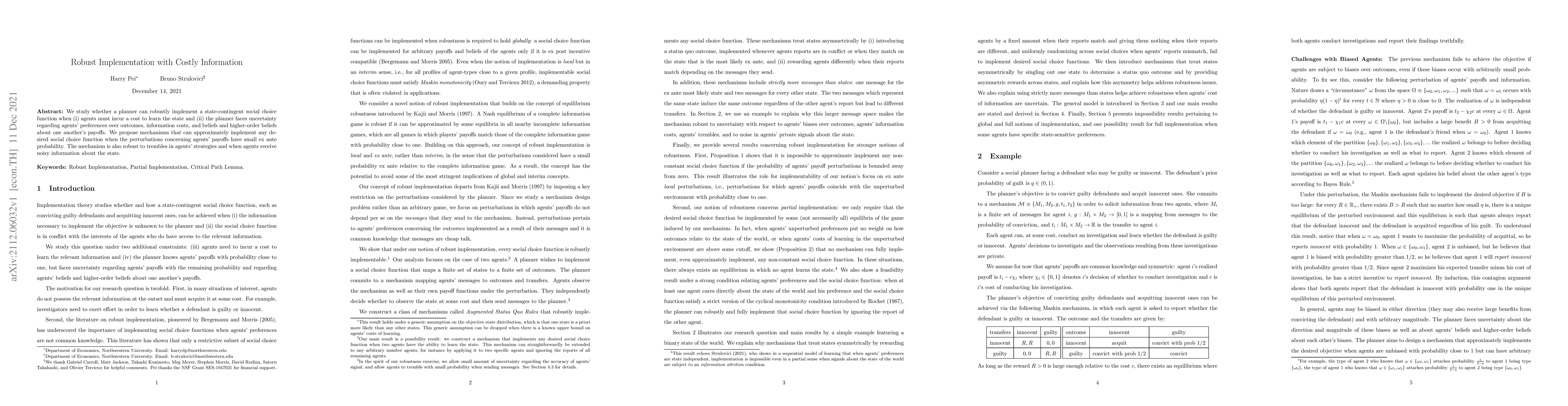 Thumbnail for Robust Implementation with Costly Information