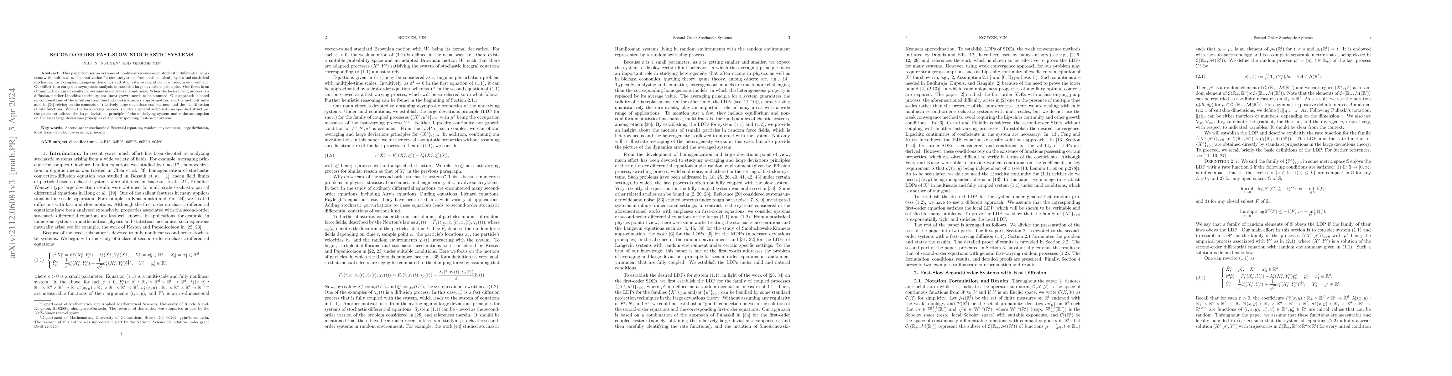 Thumbnail for Second-Order Fast-Slow Stochastic Systems