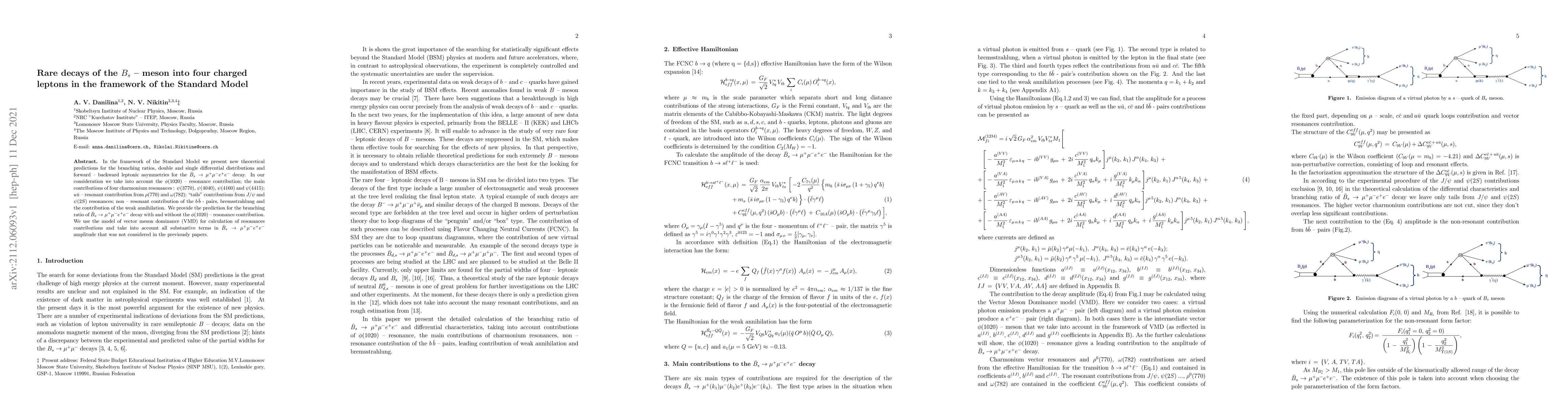 Thumbnail for Rare decays of the $B_s-$meson into four charged leptons in the
  framework of the Standard Model