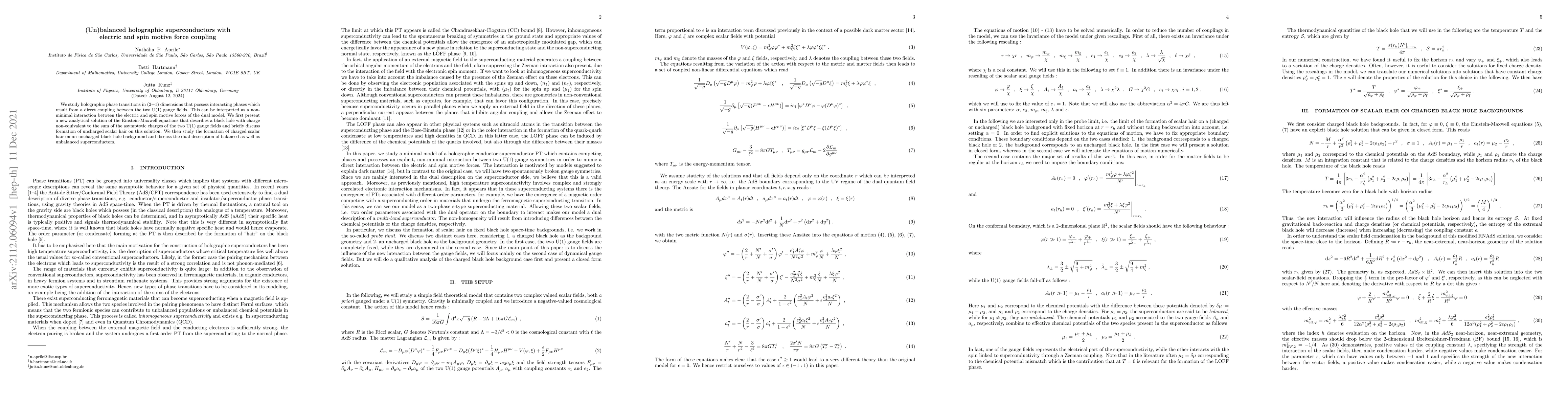 Thumbnail for (Un)balanced holographic superconductors with electric and spin motive
  force coupling