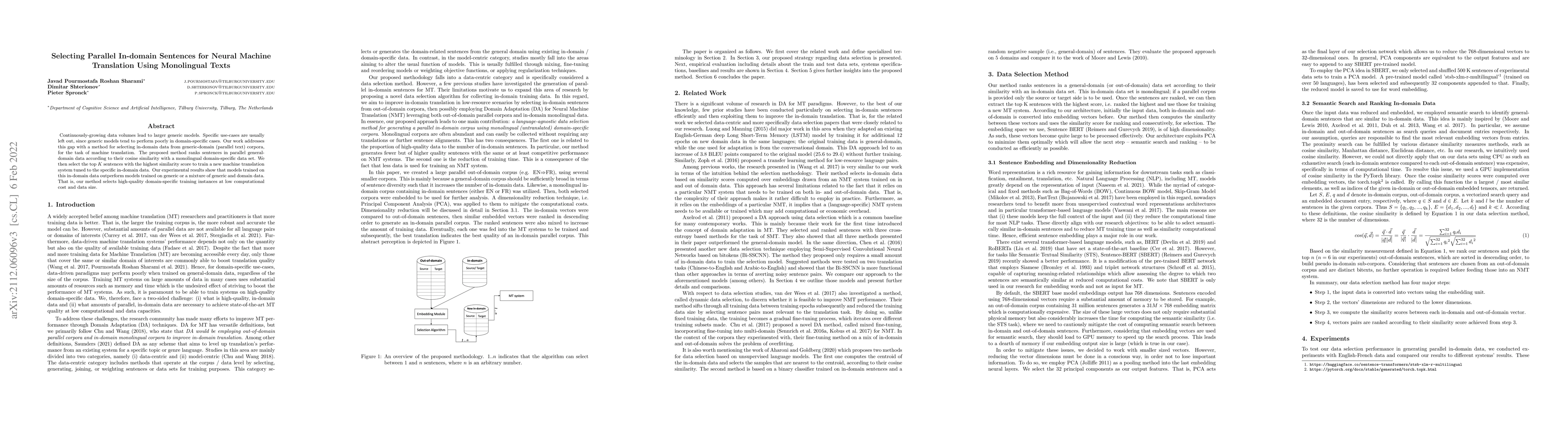 Thumbnail for Selecting Parallel In-domain Sentences for Neural Machine Translation
  Using Monolingual Texts