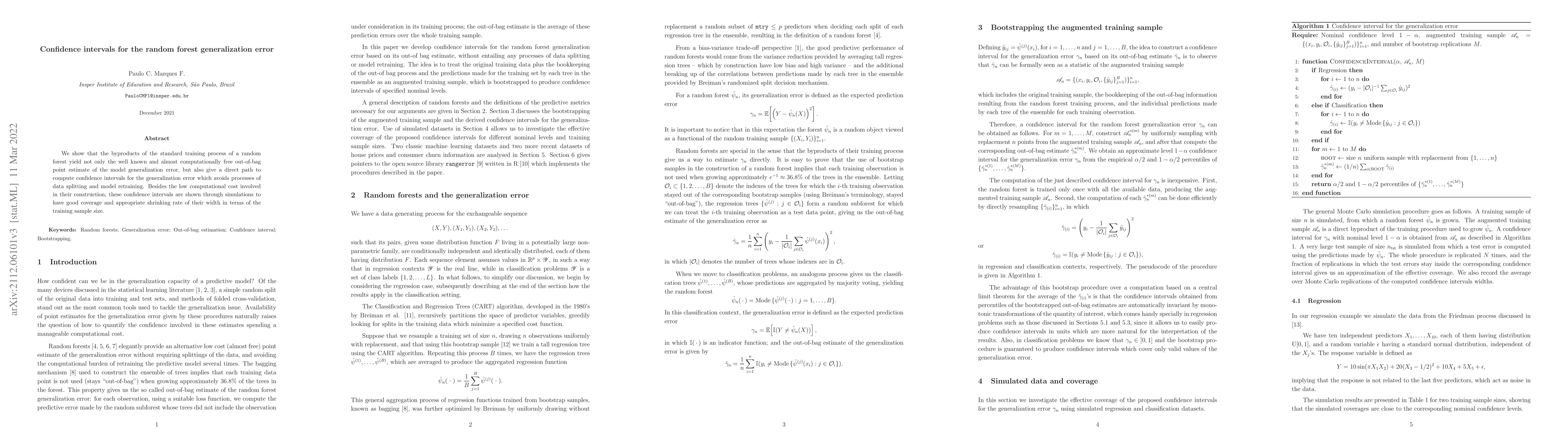 Thumbnail for Confidence intervals for the random forest generalization error