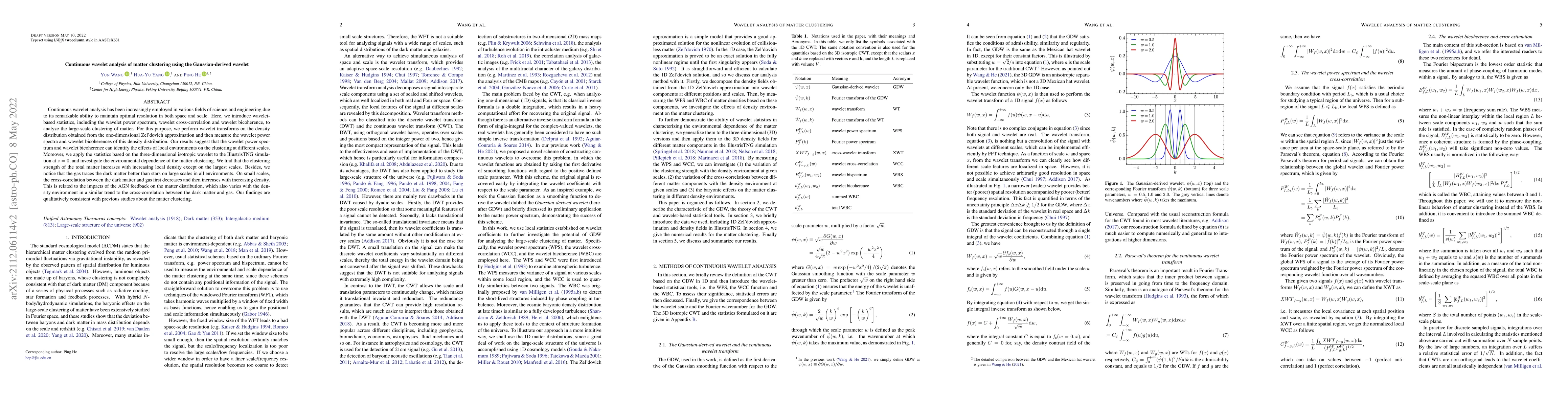 Thumbnail for Continuous wavelet analysis of matter clustering using the
  Gaussian-derived wavelet