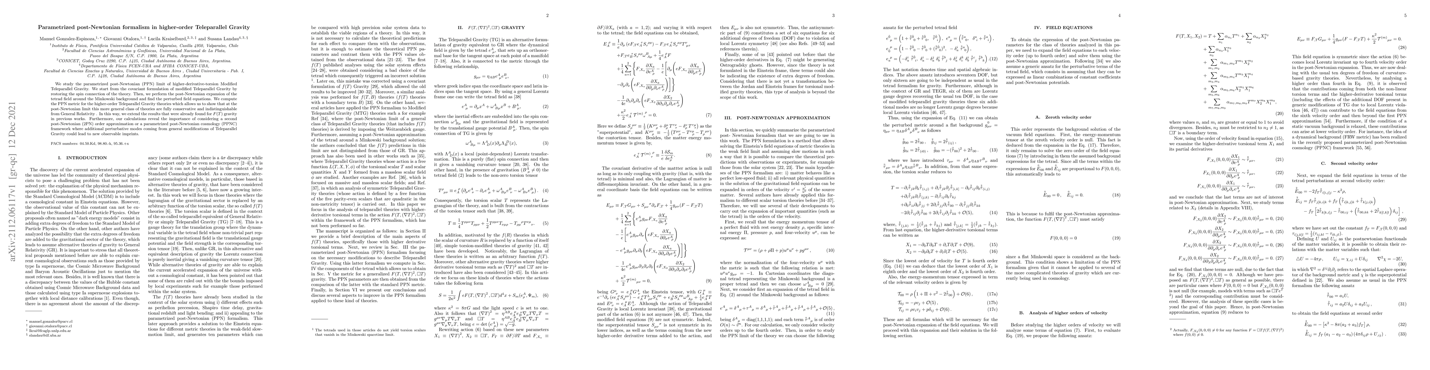 Thumbnail for Parametrized post-Newtonian formalism in higher-order Teleparallel
  Gravity