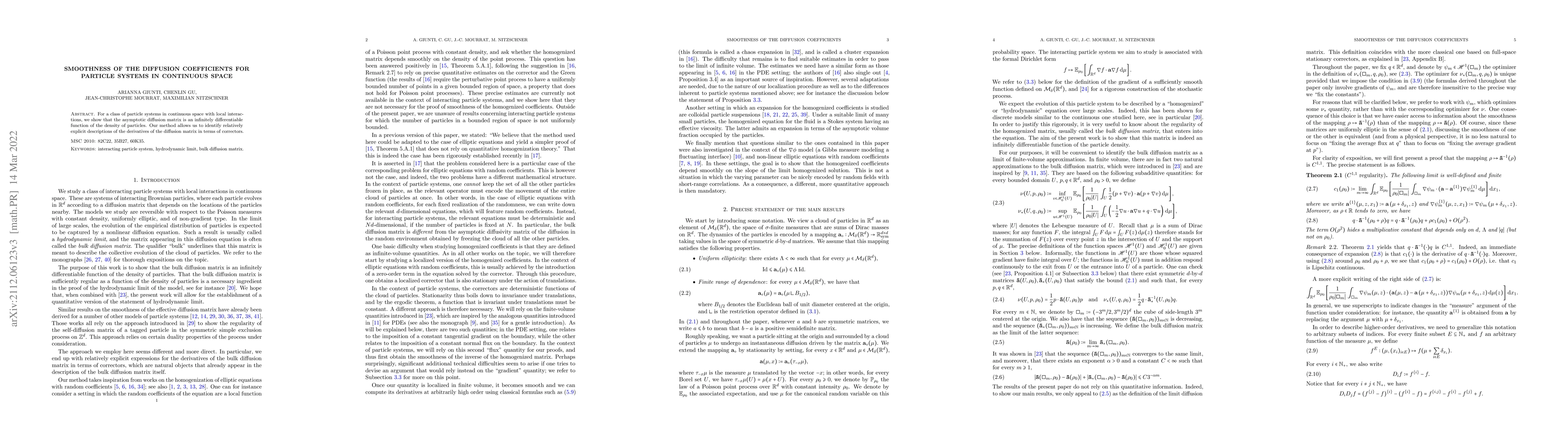 Thumbnail for Smoothness of the diffusion coefficients for particle systems in
  continuous space