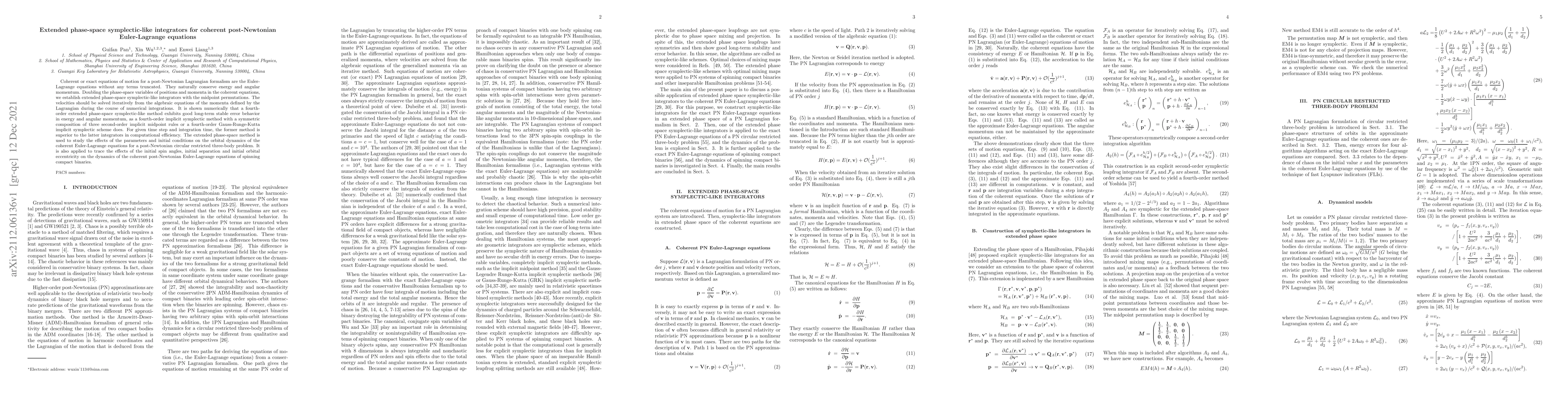 Thumbnail for Extended phase-space symplectic-like integrators for coherent
  post-Newtonian Euler-Lagrange equations