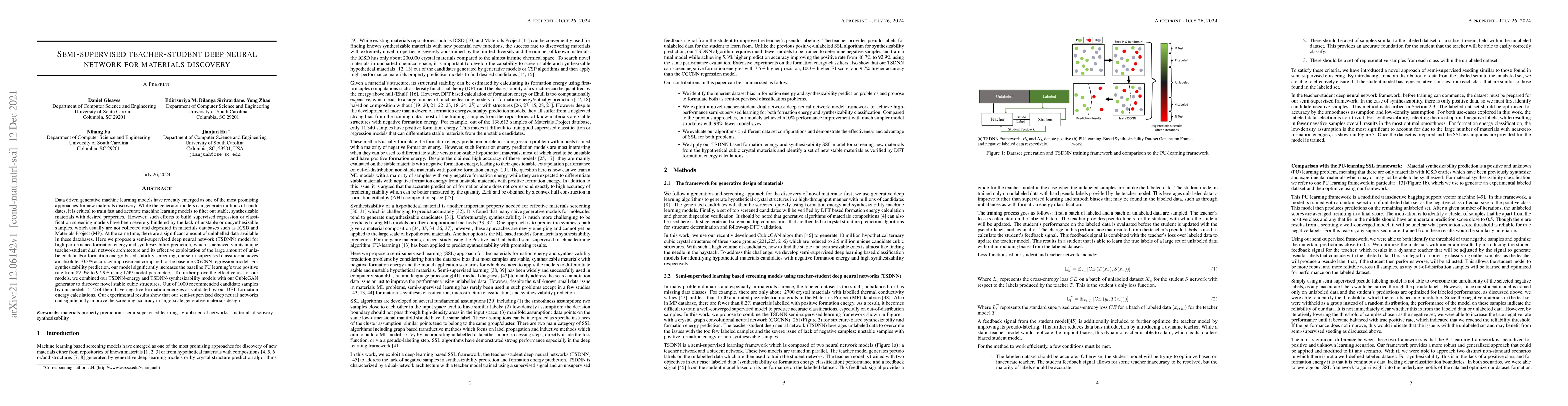 Thumbnail for Semi-supervised teacher-student deep neural network for materials
  discovery