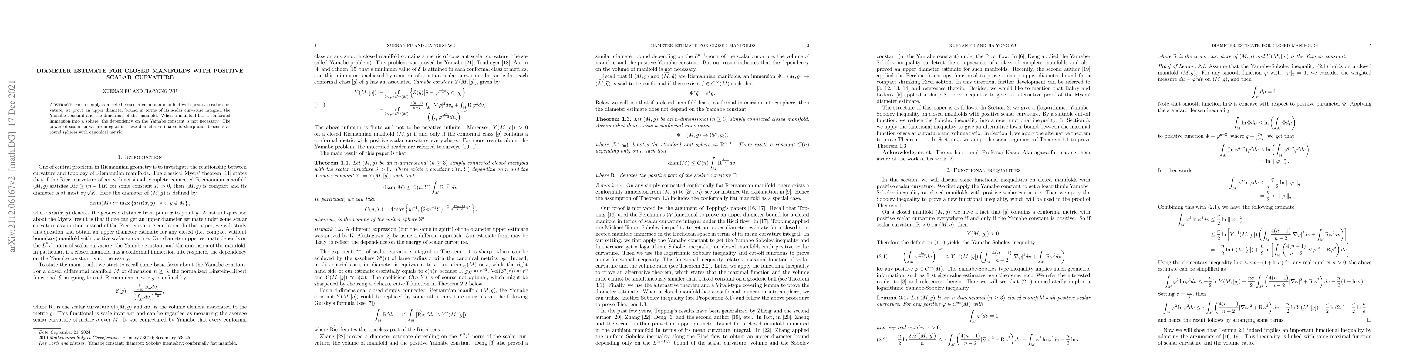 Thumbnail for Diameter estimate for closed manifolds with positive scalar curvature