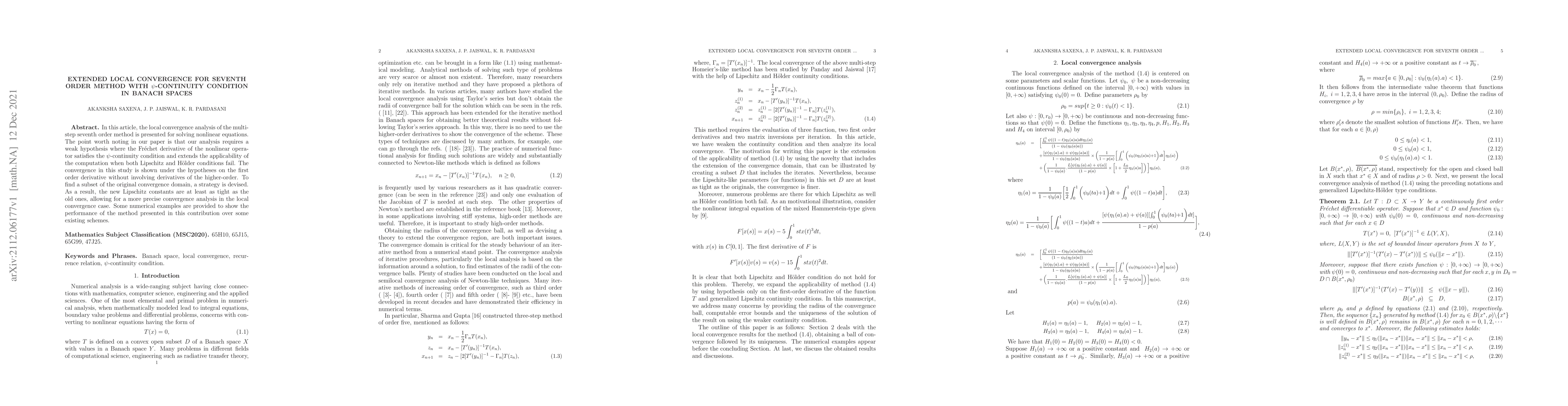 Thumbnail for Extended Local Convergence for Seventh order method with
  $\psi$-continuity condition in Banach Spaces