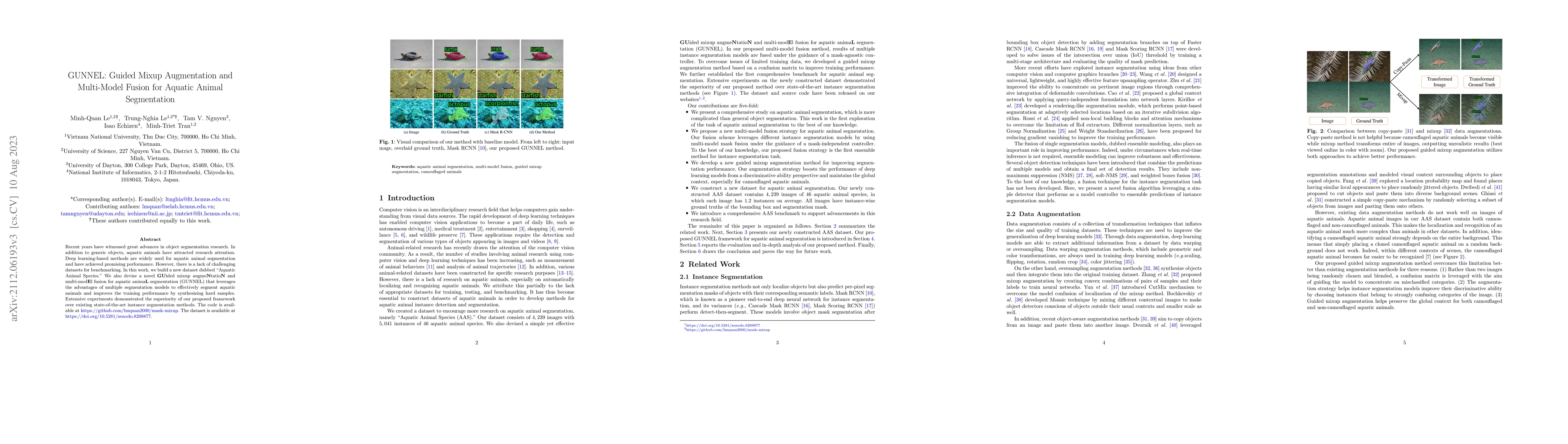 Thumbnail for GUNNEL: Guided Mixup Augmentation and Multi-View Fusion for Aquatic
  Animal Segmentation