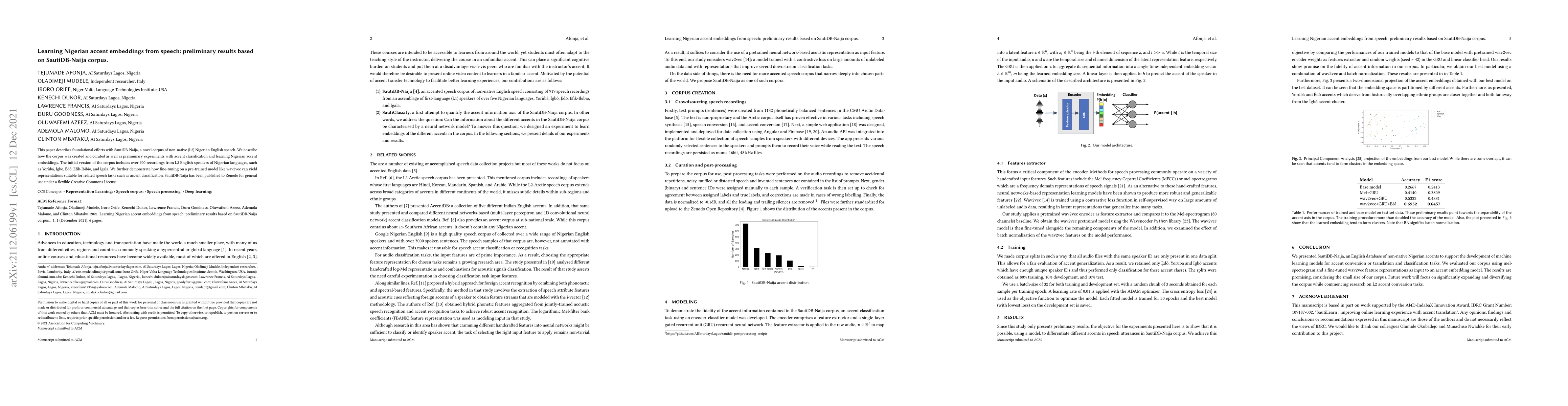Thumbnail for Learning Nigerian accent embeddings from speech: preliminary results
  based on SautiDB-Naija corpus