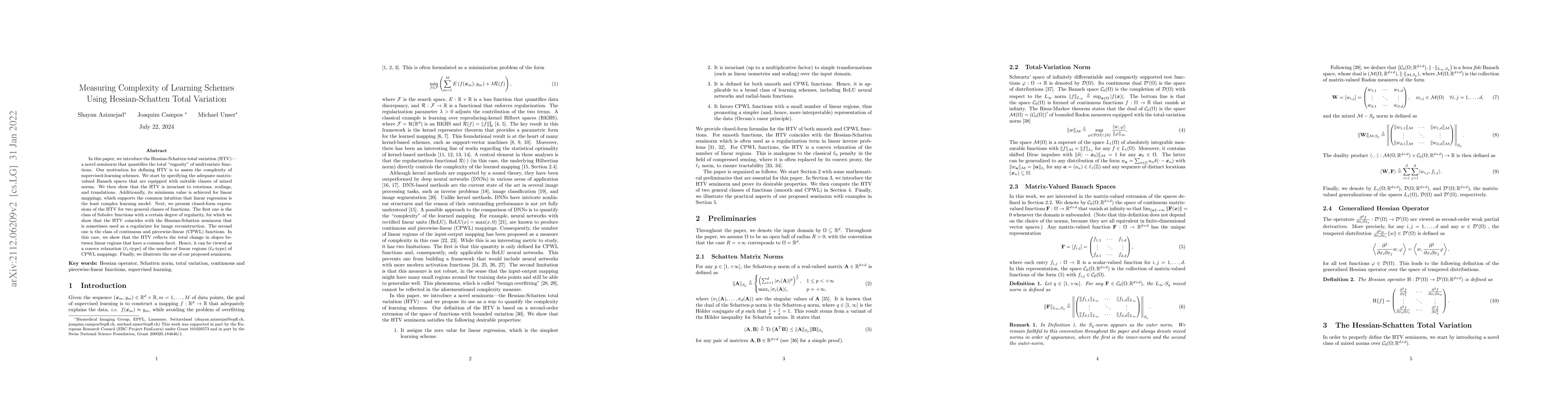 Thumbnail for Measuring Complexity of Learning Schemes Using Hessian-Schatten Total
  Variation