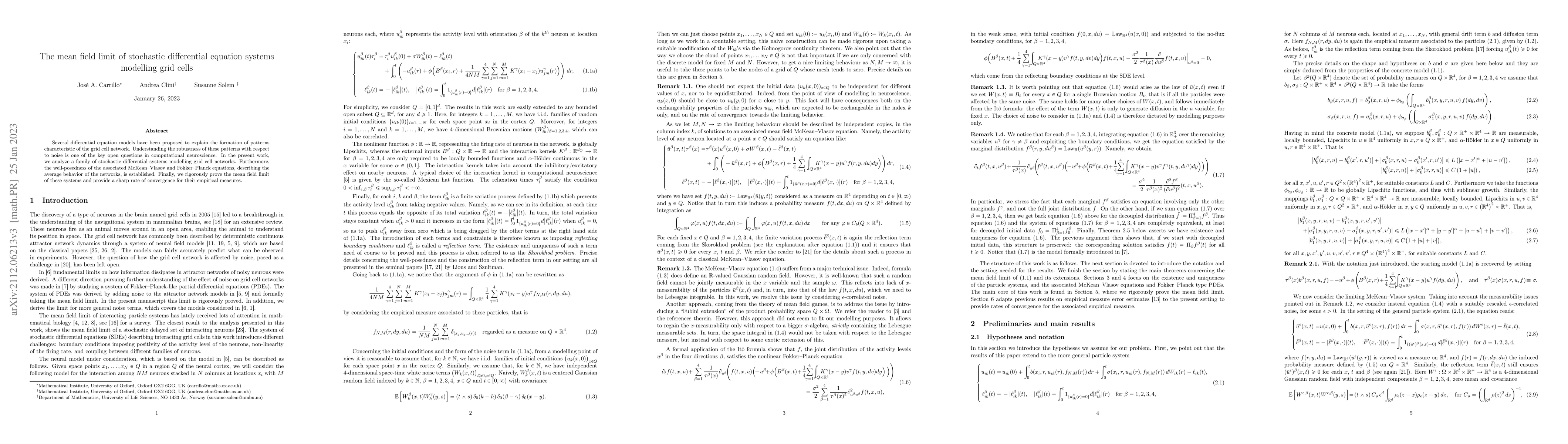 Thumbnail for The mean field limit of stochastic differential equation systems
  modelling grid cells