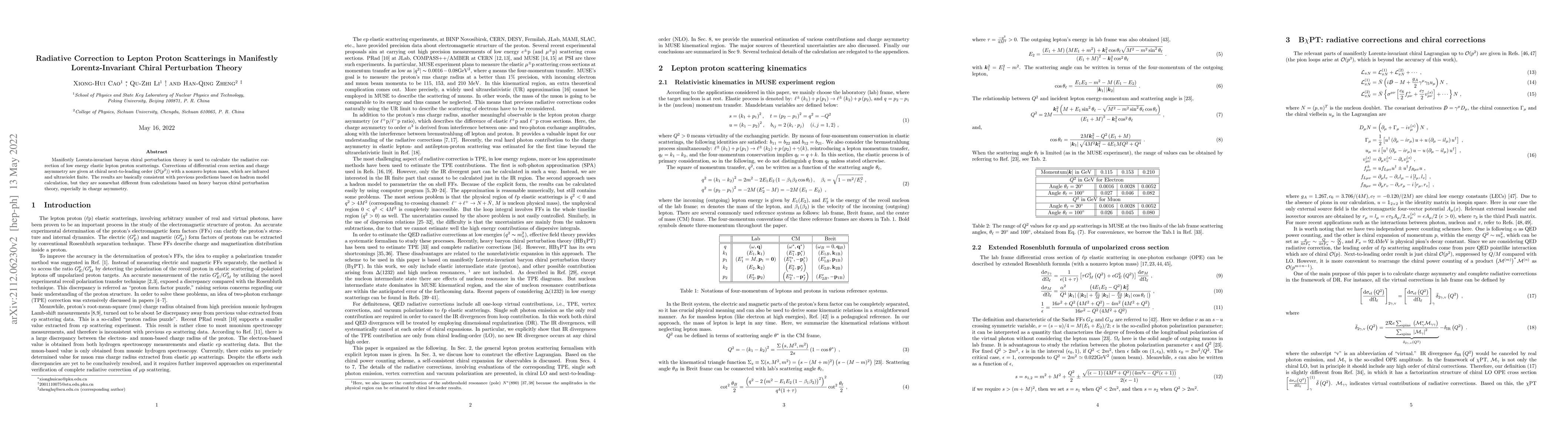 Thumbnail for Radiative Correction to Lepton Proton Scatterings in Manifestly
  Lorentz-Invariant Chiral Perturbation Theory