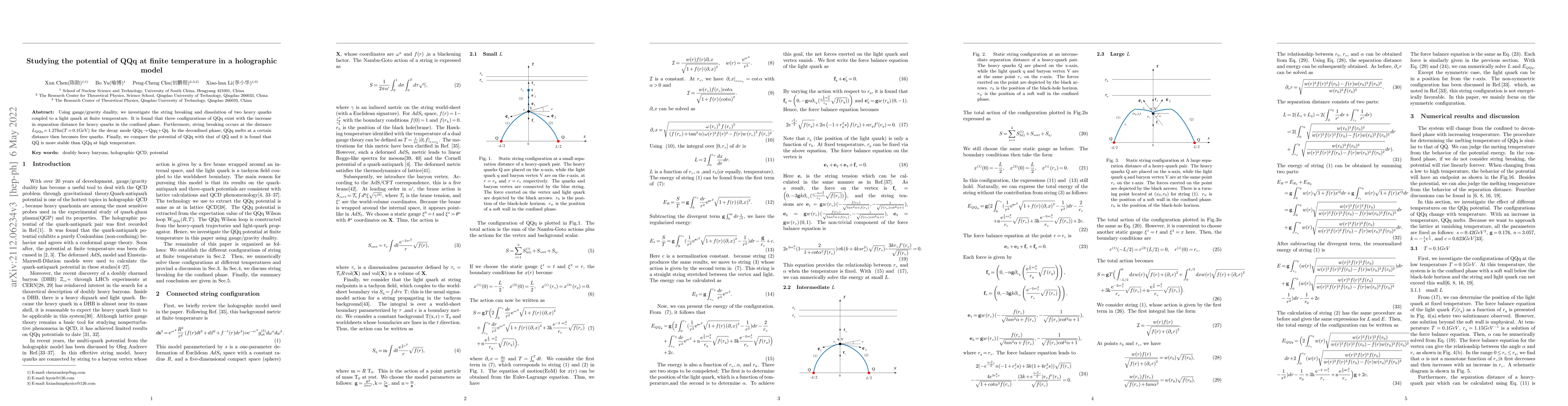 Thumbnail for Studying the potential of QQq at finite temperature in a holographic
  model