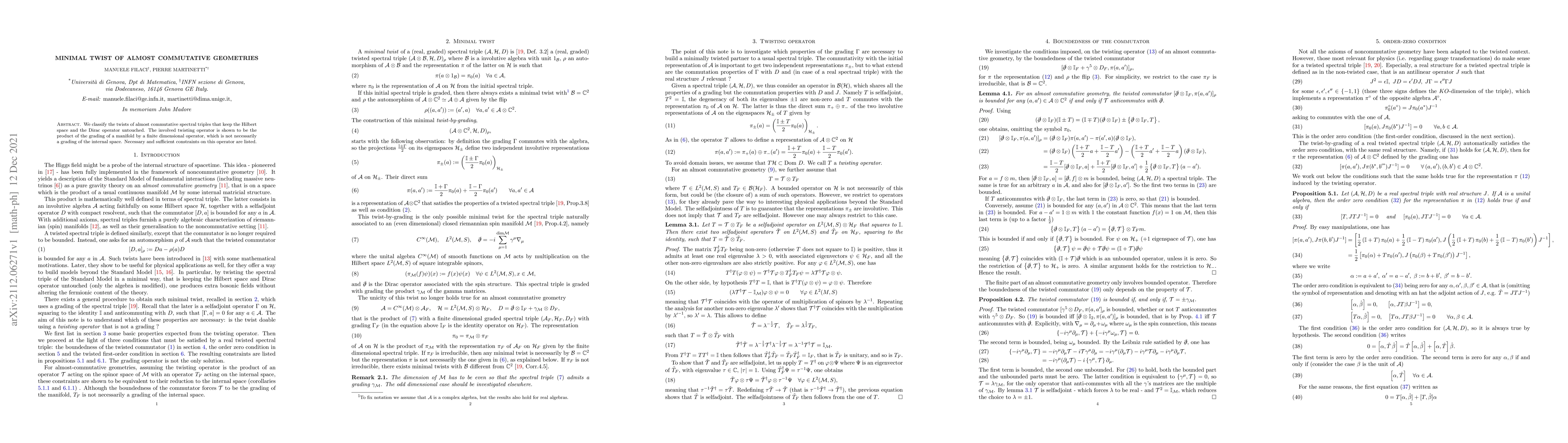 Thumbnail for Minimal twist of almost commutative geometries