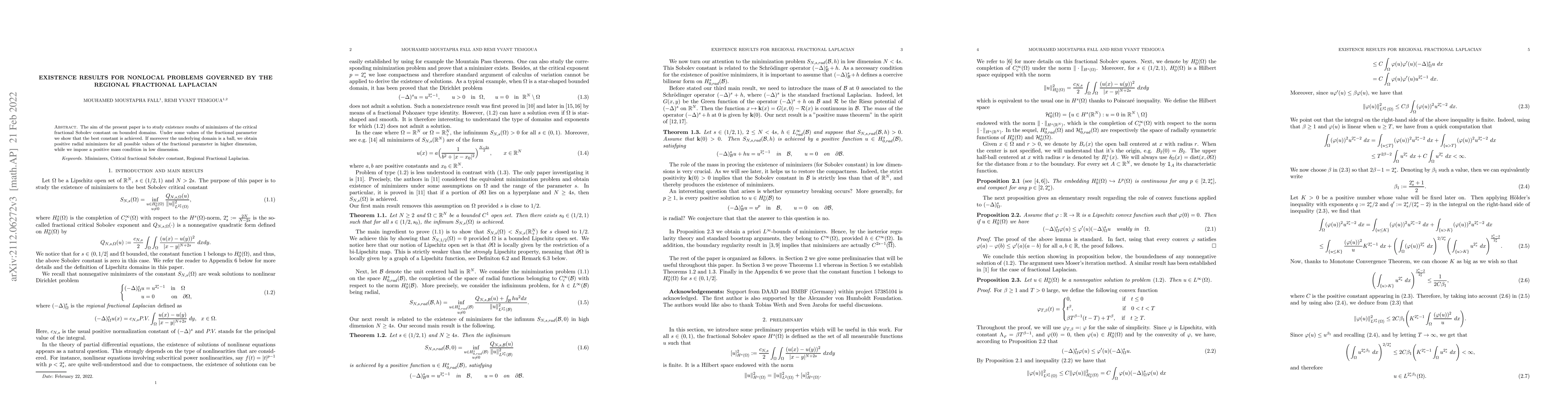 Thumbnail for Existence results for nonlocal problems governed by the regional
  fractional Laplacian
