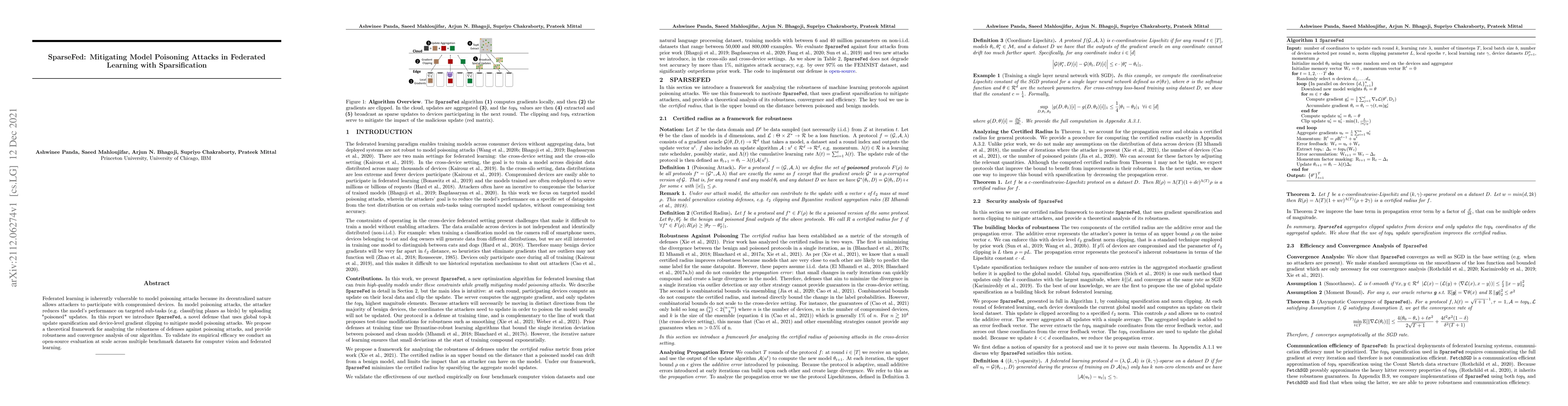 Thumbnail for SparseFed: Mitigating Model Poisoning Attacks in Federated Learning with
  Sparsification