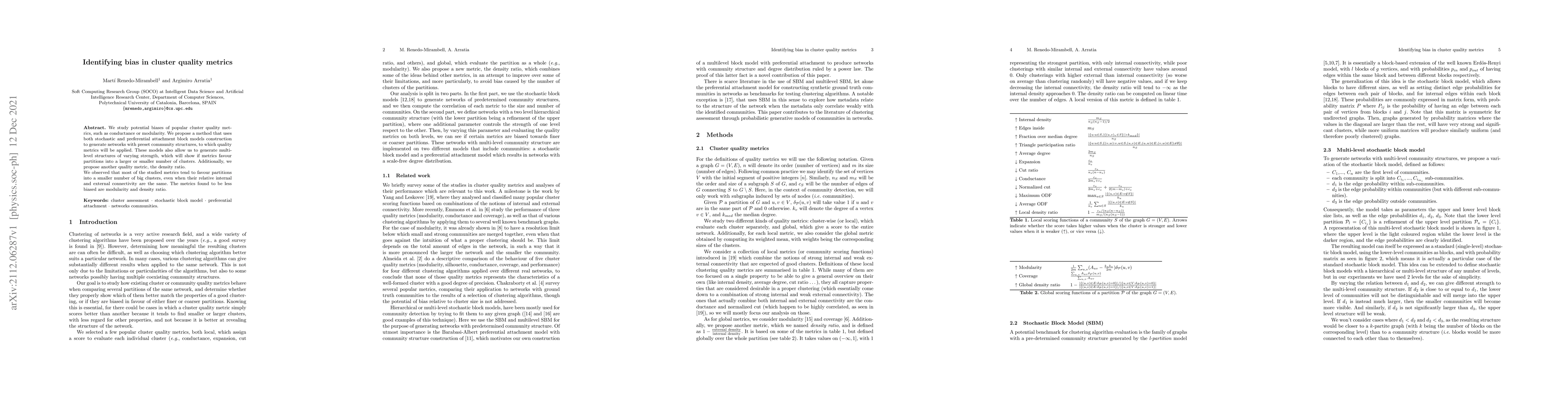 Thumbnail for Identifying bias in cluster quality metrics