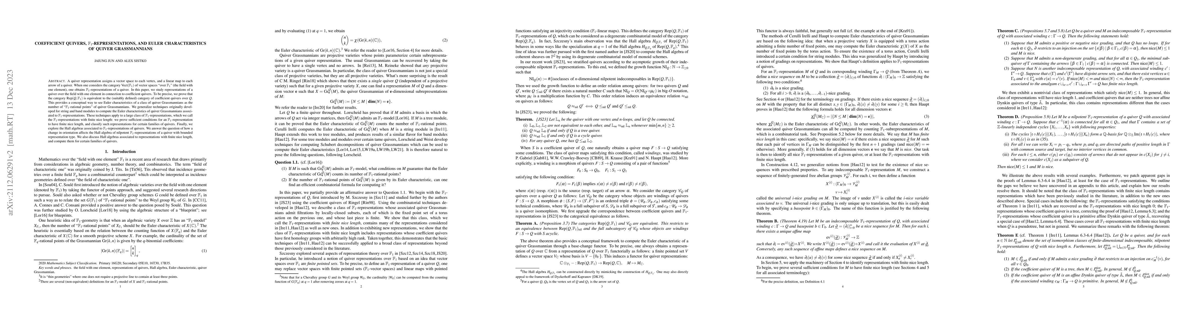 Thumbnail for Coefficient Quivers, $\mathbb{F}_1$-Representations, and Euler
  Characteristics of Quiver Grassmannians