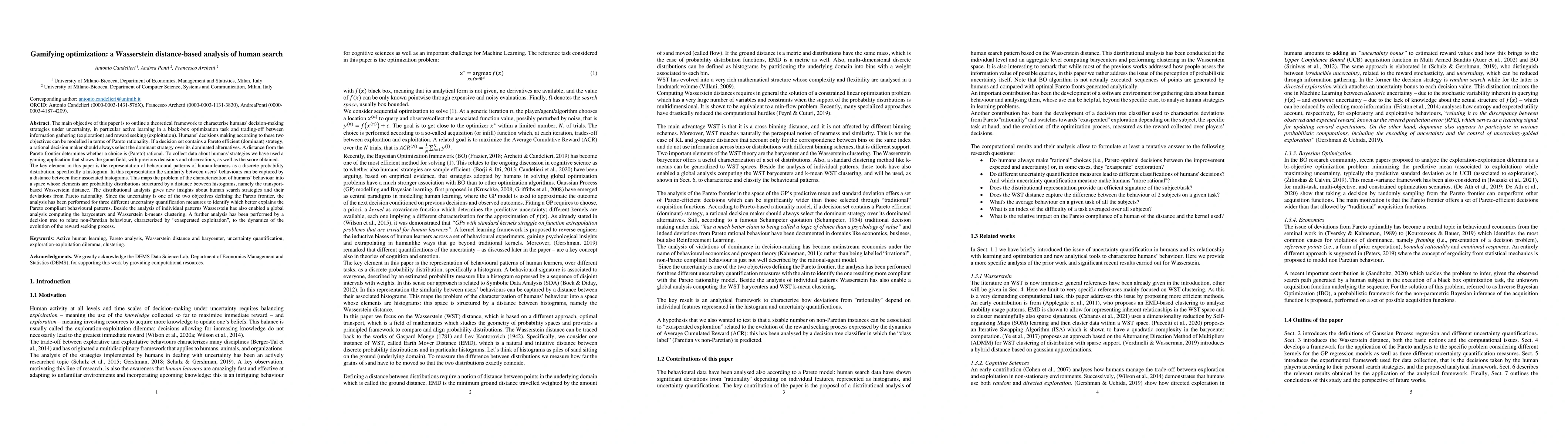 Thumbnail for Gamifying optimization: a Wasserstein distance-based analysis of human
  search