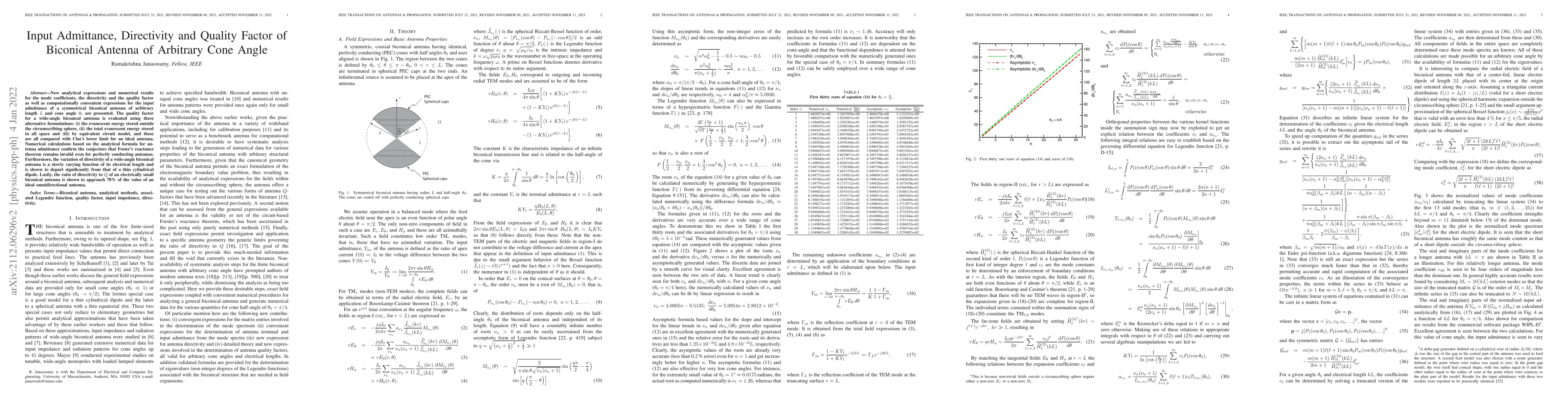 Thumbnail for Input Admittance, Directivity and Quality Factor of Biconical Antenna of
  Arbitrary Cone Angle