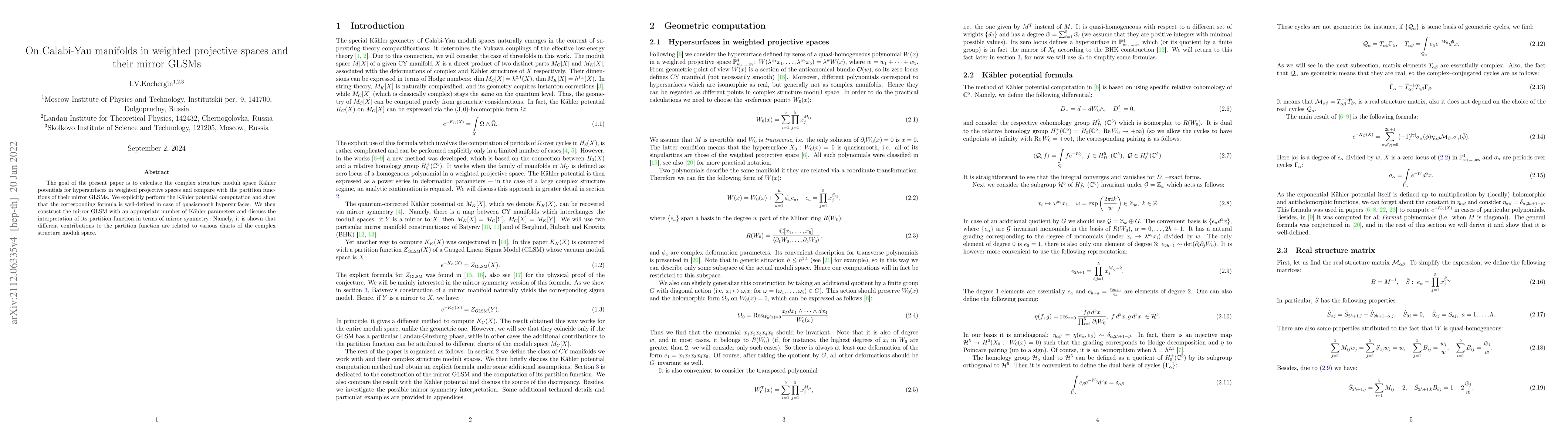 Thumbnail for On Calabi-Yau manifolds in weighted projective spaces and their mirror
  GLSMs
