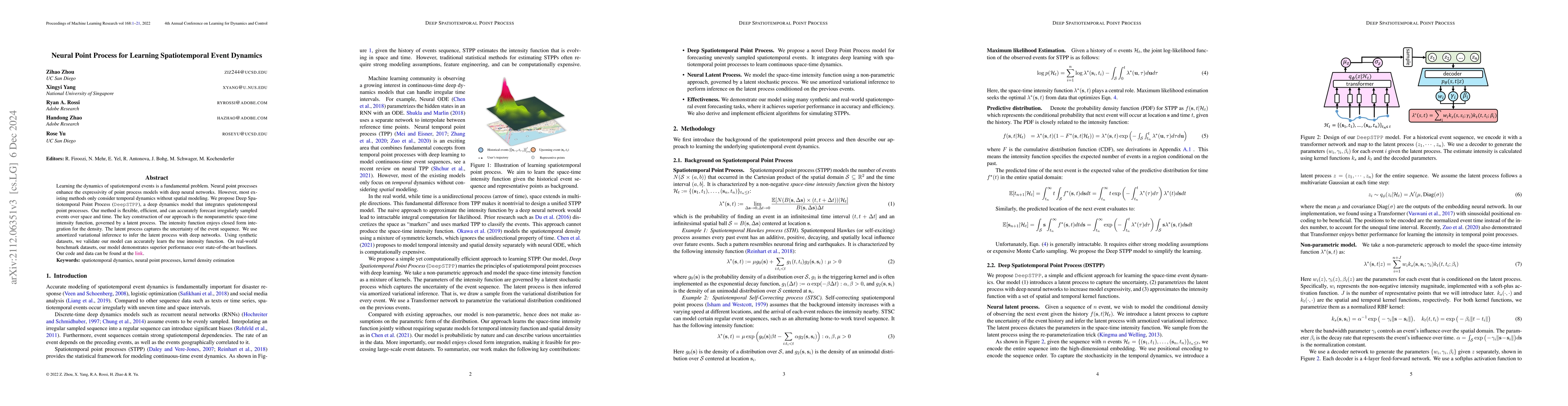 Thumbnail for Neural Point Process for Learning Spatiotemporal Event Dynamics