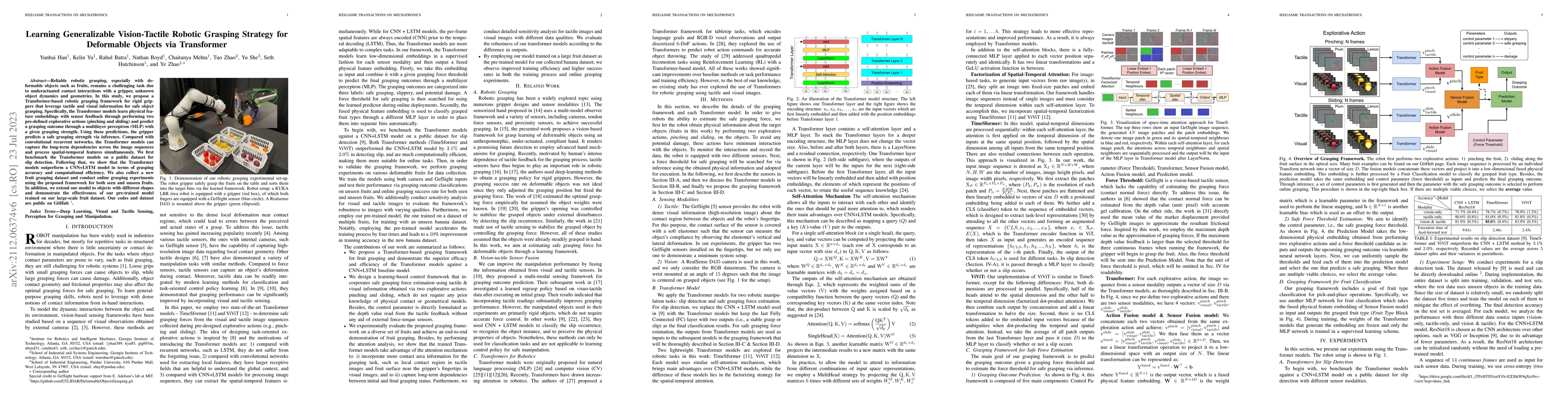 Thumbnail for Learning Generalizable Vision-Tactile Robotic Grasping Strategy for
  Deformable Objects via Transformer