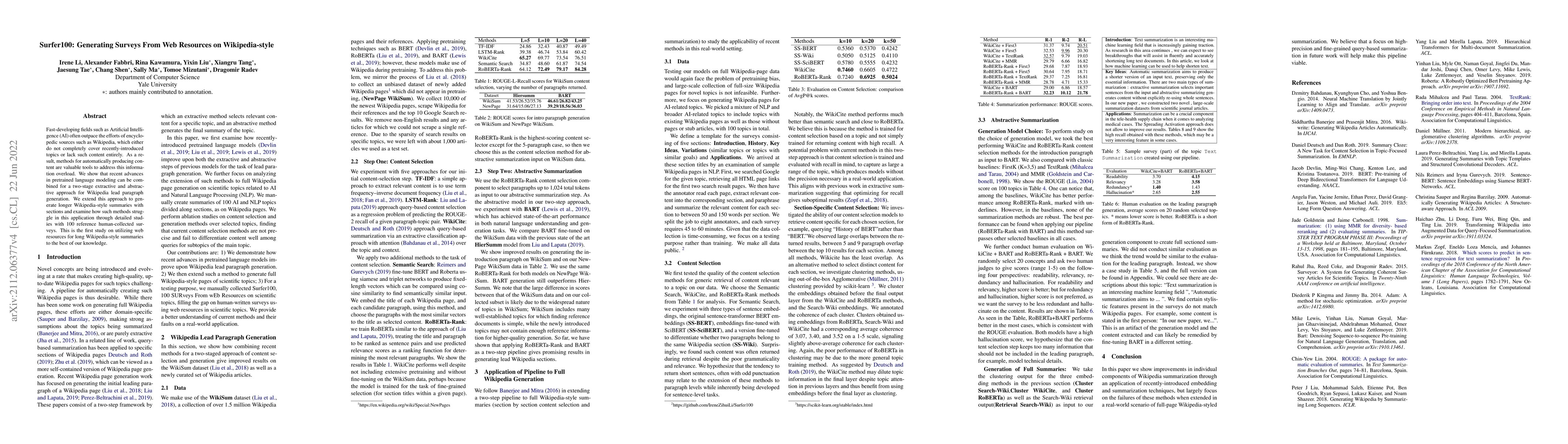Thumbnail for Surfer100: Generating Surveys From Web Resources, Wikipedia-style
