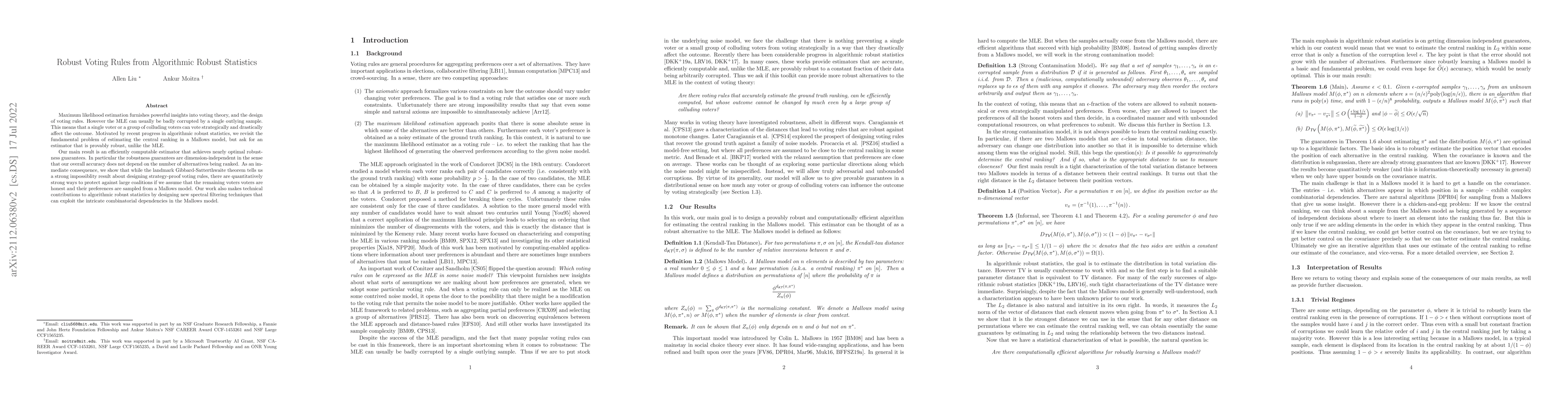 Thumbnail for Robust Voting Rules from Algorithmic Robust Statistics