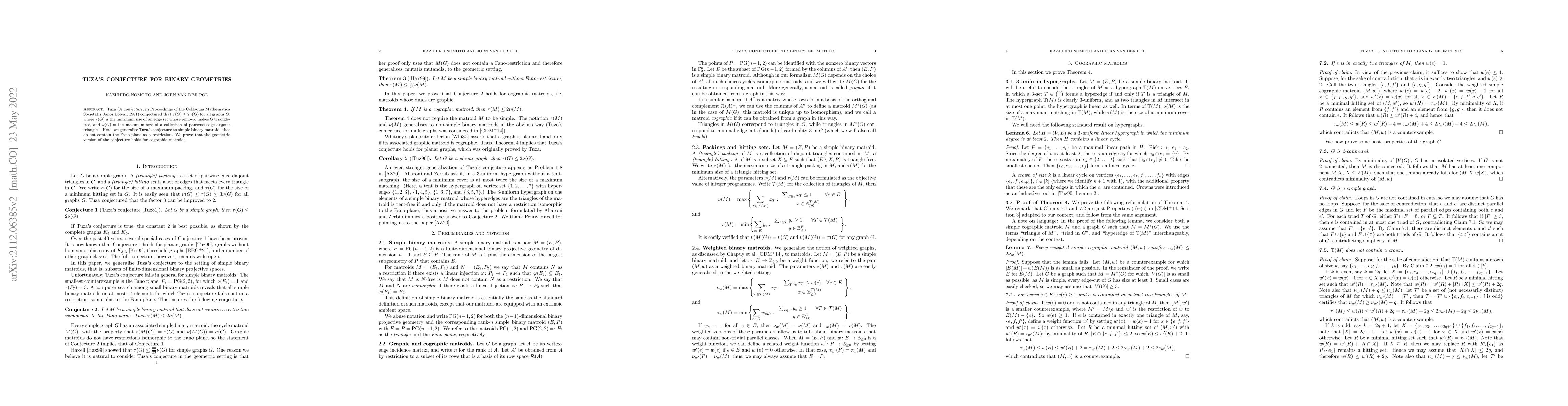 Thumbnail for Tuza's conjecture for binary geometries
