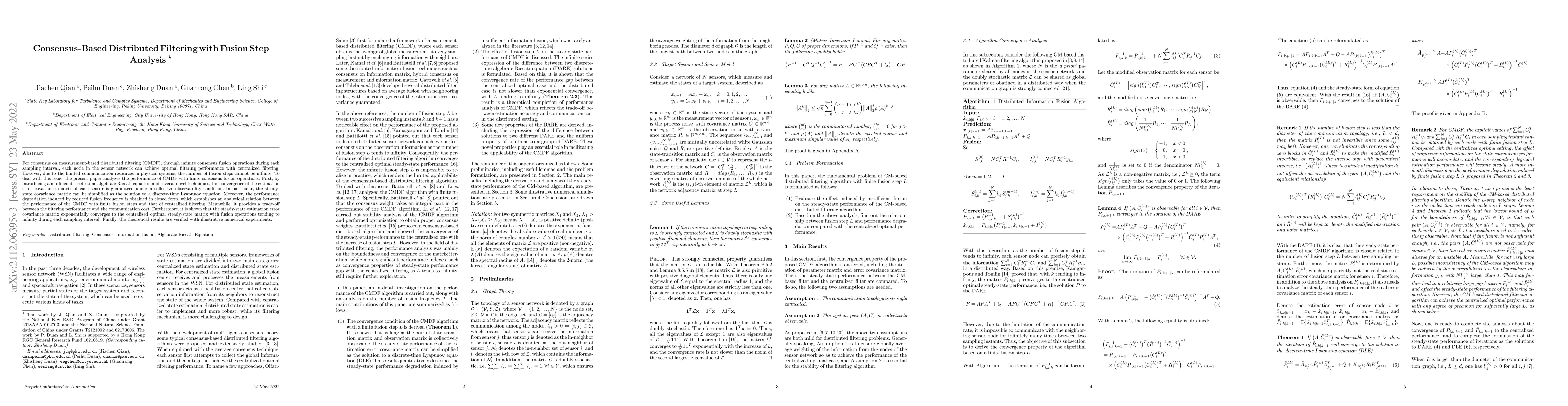Thumbnail for Consensus-Based Distributed Filtering with Fusion Step Analysis