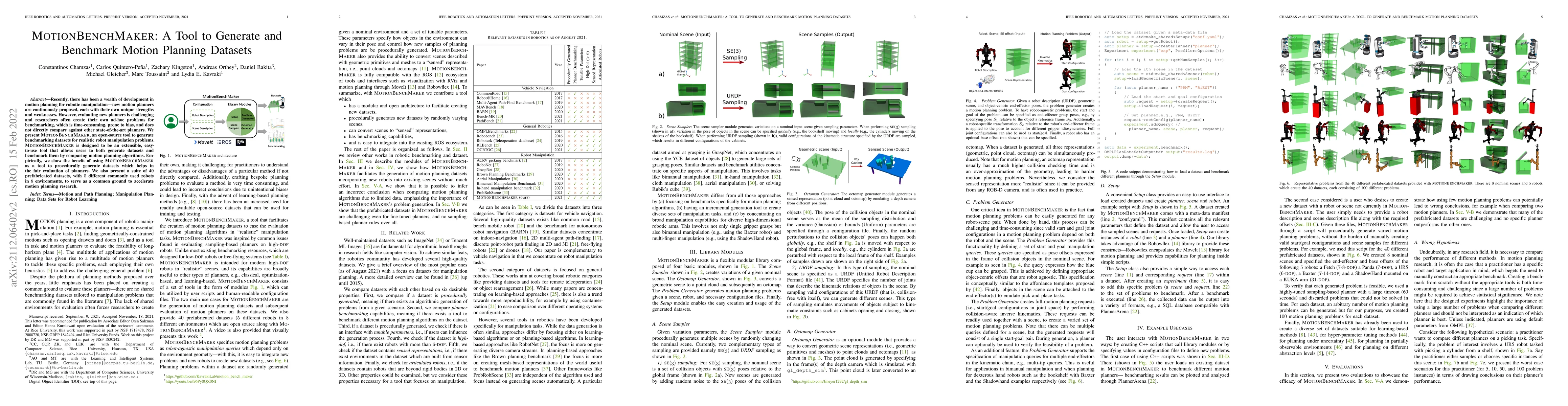 Thumbnail for MotionBenchMaker: A Tool to Generate and Benchmark Motion Planning
  Datasets