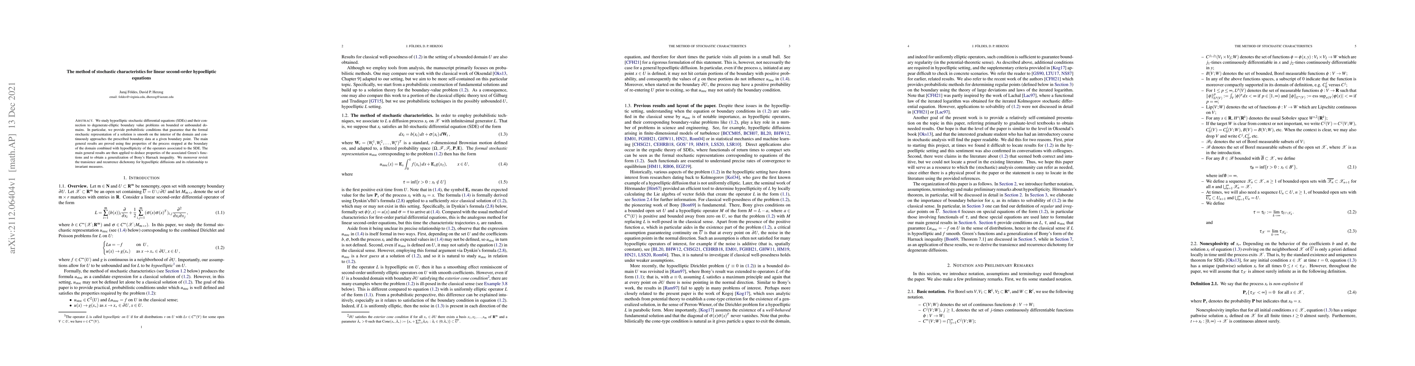 Thumbnail for The method of stochastic characteristics for linear second-order
  hypoelliptic equations