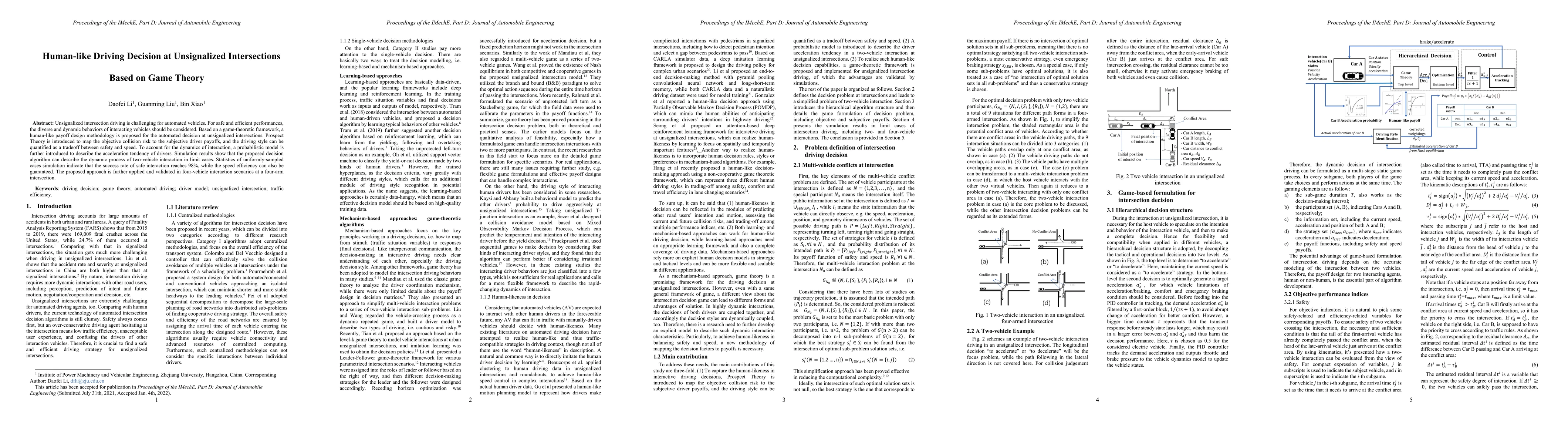 Thumbnail for Human-like Driving Decision at Unsignalized Intersections Based on Game
  Theory